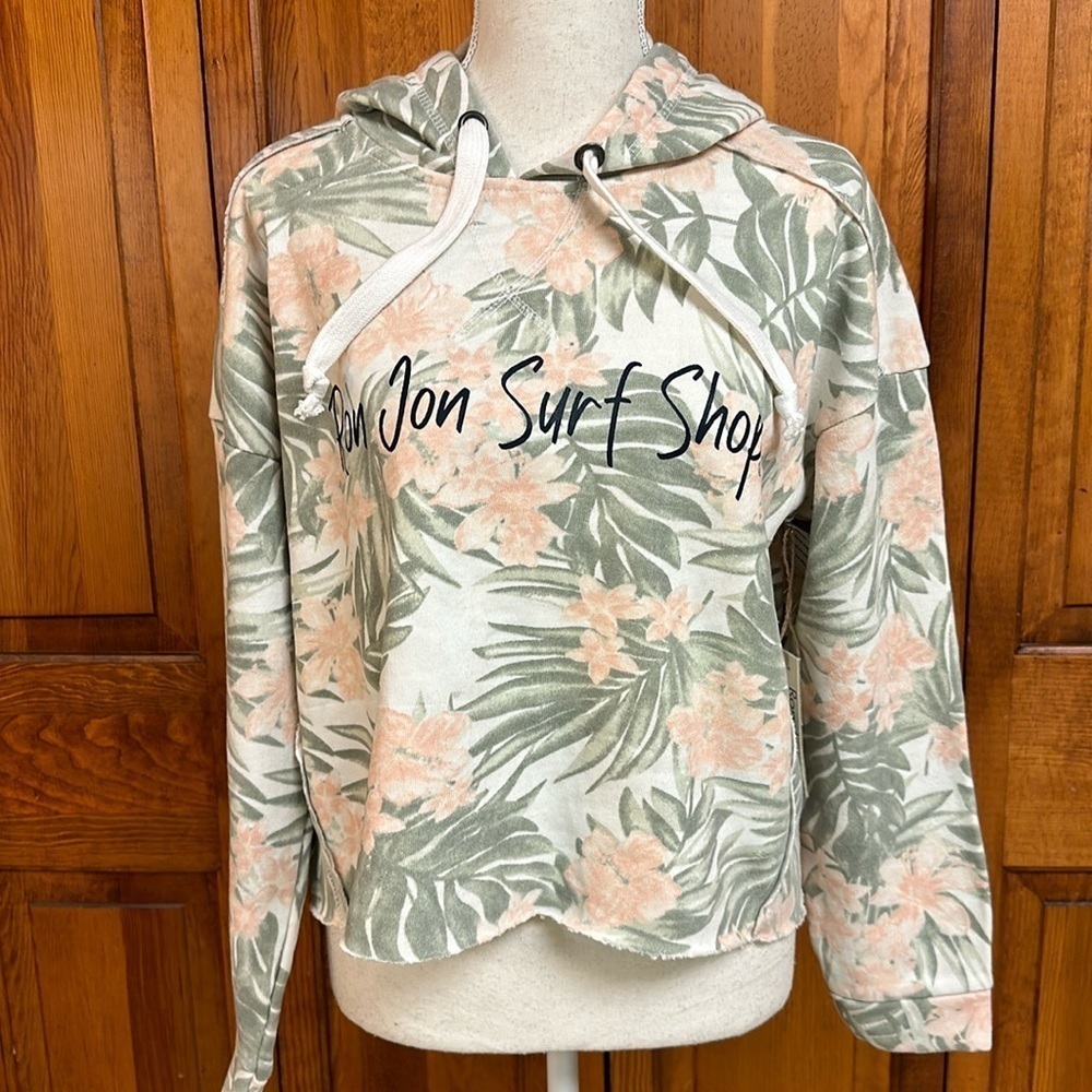 Ron Jon Surf Shop Cropped Tropical Leaf Hoodie Boxy Fit Cotton Blend NWT Small - Picture 4 of 15